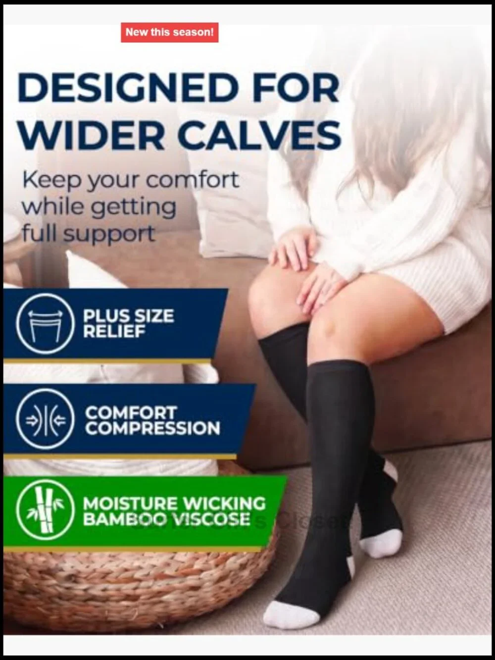 Plus Size Compression Socks Wide Calf - Bamboo Viscose - Graduated Compression